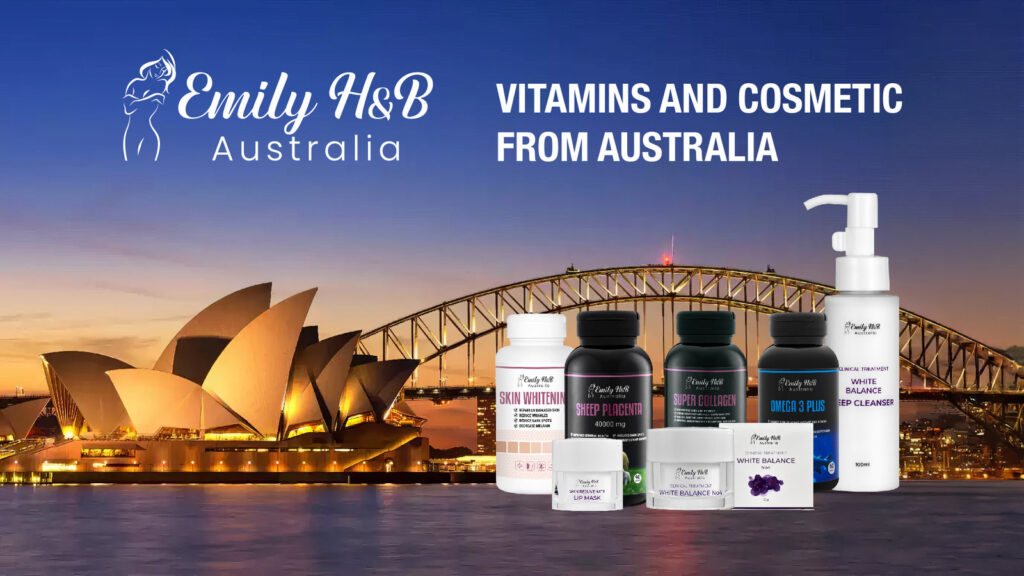 Emily H&B Australia product range in front of the Sydney Opera House and Harbour Bridge at dusk
